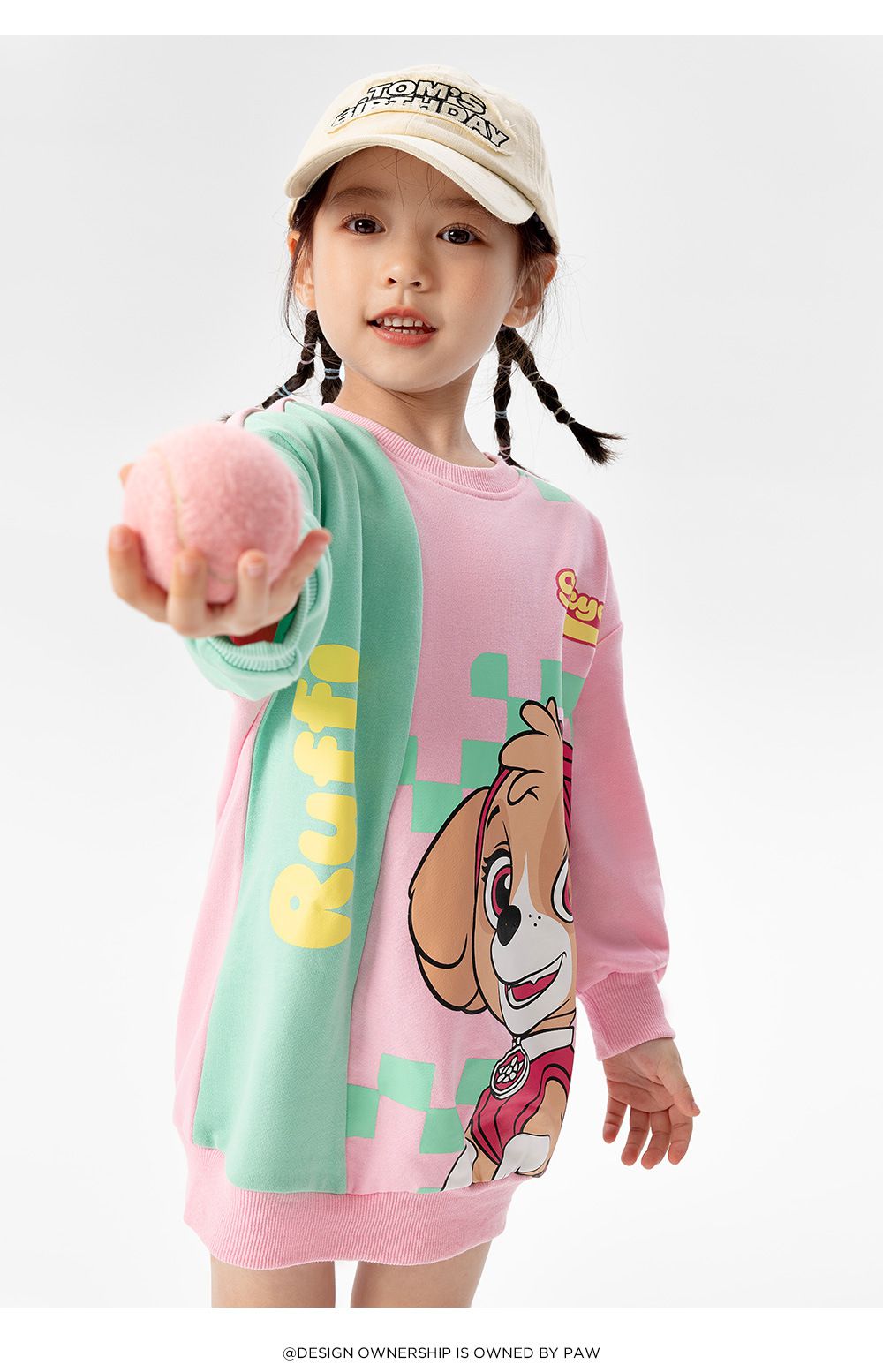 卡通汪汪隊圓領長版大學T-卡通人物天天-綠+粉