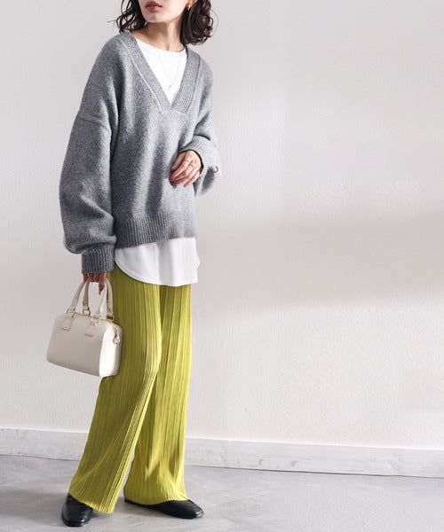 日本 Classical Elf - 光澤感細褶垂墜感長褲-焦糖棕