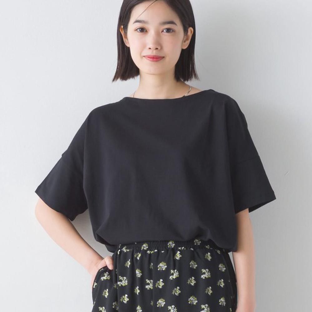 日本 OMNES - 百搭素面 落肩短袖T恤-黑