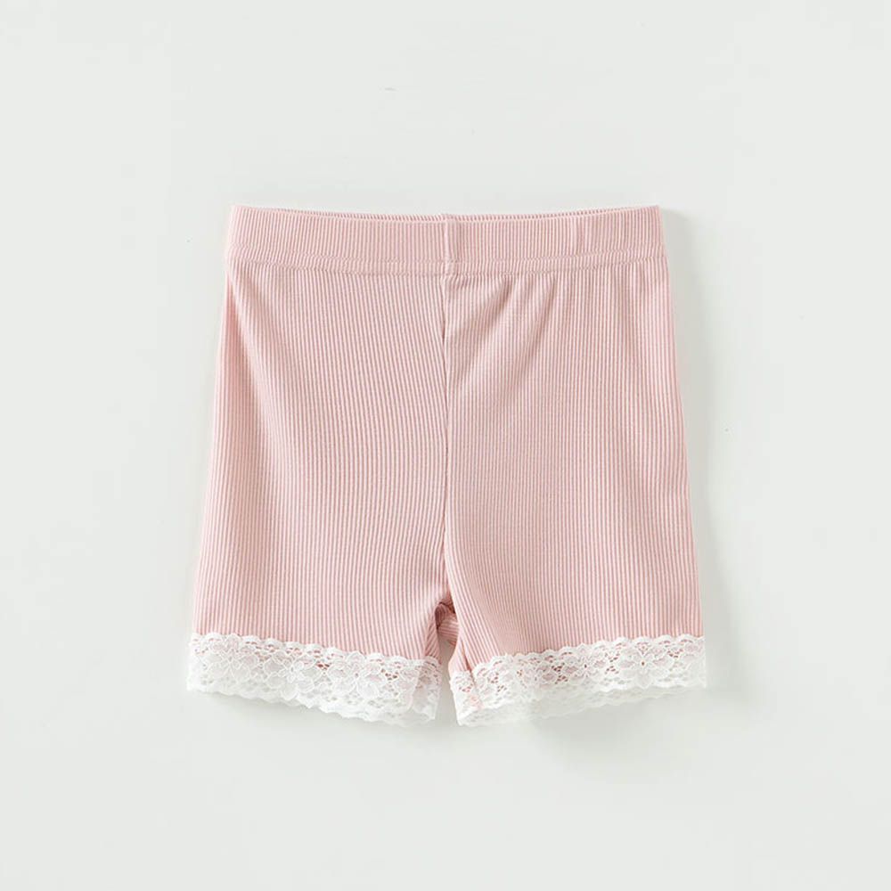 鬆緊腰彈性蕾絲邊安全褲/內搭褲-粉