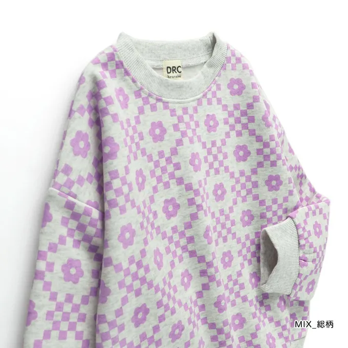 日本 BRANSHES - 裏起毛 可愛女孩縮口長袖上衣-花朵-淺灰