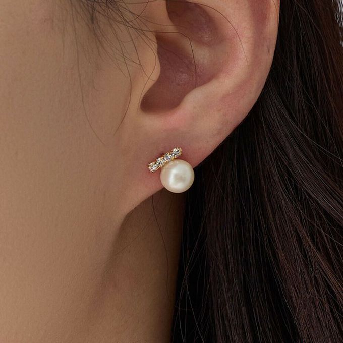 日本 Melody Accessory - 日本製 低調甜心閃耀水鑽珍珠耳環-耳針