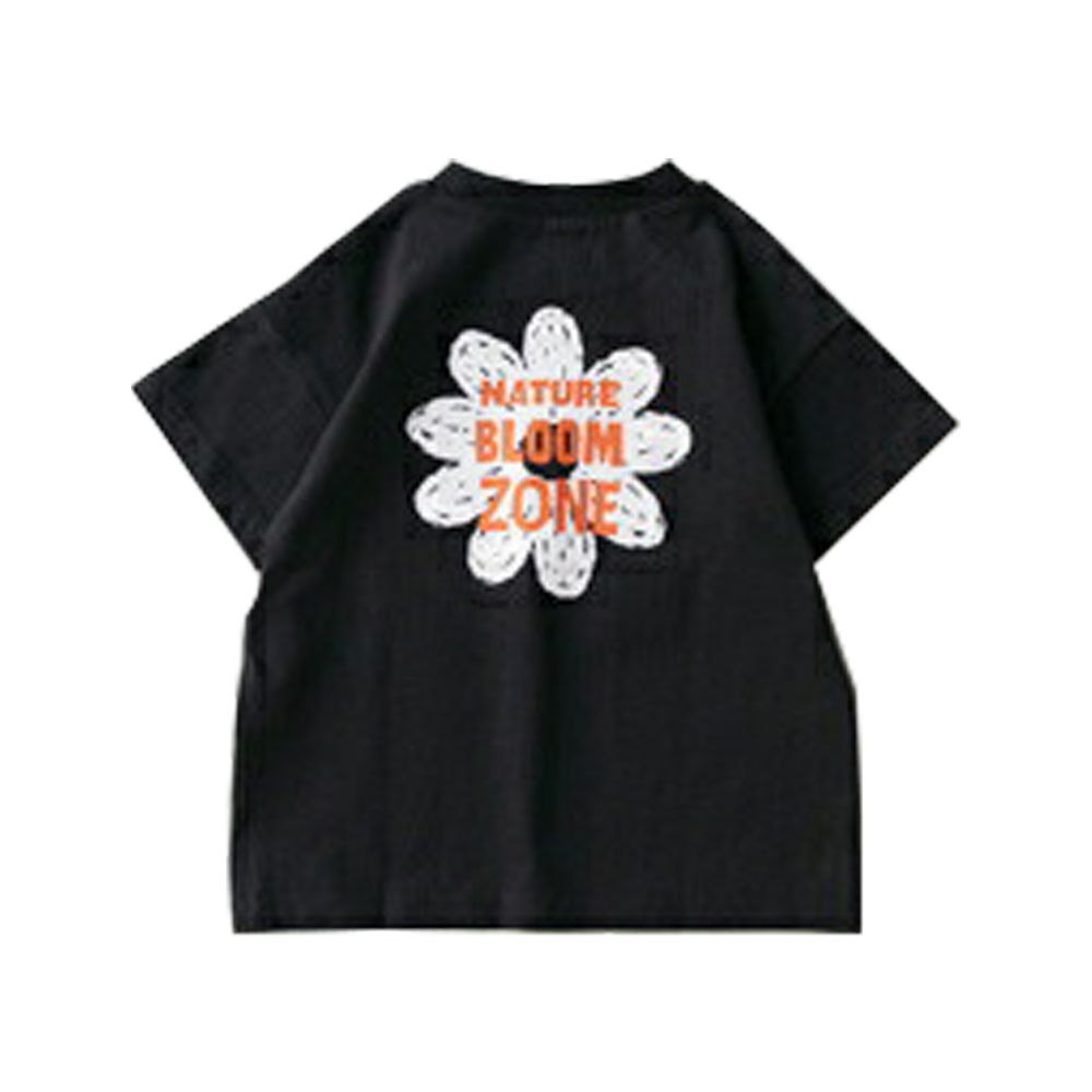 100%天竺棉定番印花短袖上衣-大花朵-黑