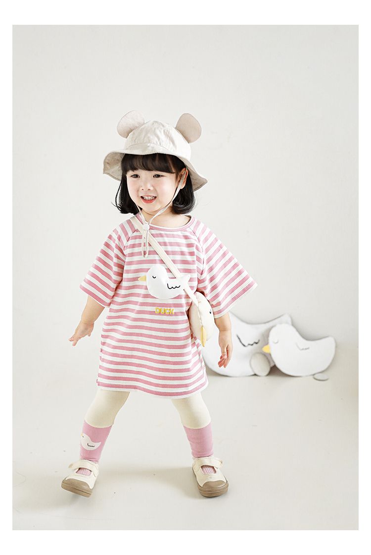 立體條紋休閒短袖上衣-小鴨-粉色