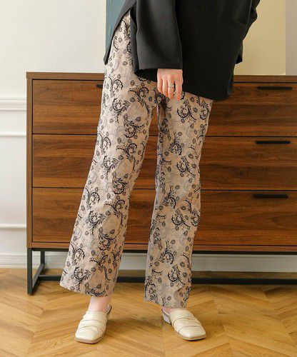 日本 Bou Jeloud - 復古花草圖騰長褲-海軍藍