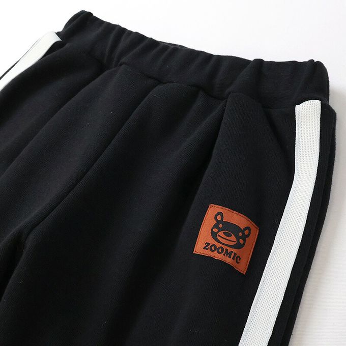 日本 ZOOLAND - 熊掌毛絨口袋裏起毛休閒長褲-黑