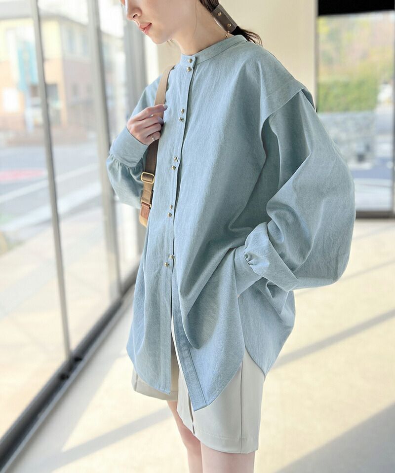 日本 Classical Elf - 100%棉厚磅丹寧長袖襯衫-淺藍