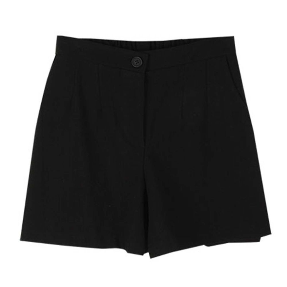 韓國 - 鈕釦棉麻短褲-黑 (F)