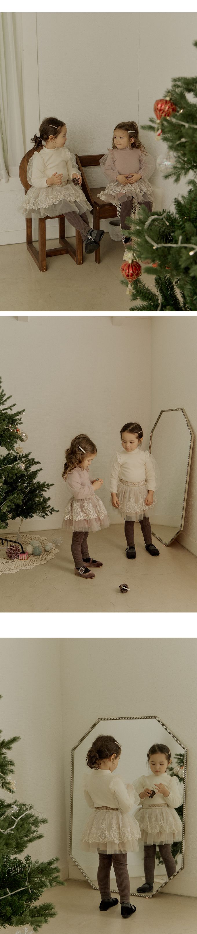 韓國 Puellaflo - 浪漫蓬蓬蕾絲裝飾袖上衣-米