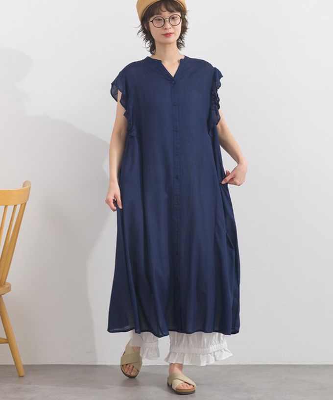 日本 Lupilien - 嫘縈混紡開襟柔軟荷葉短袖洋裝-自然白