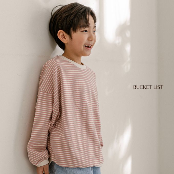韓國 BUCKET LIST - 寬鬆橫紋大落肩長袖大學T-湖水綠