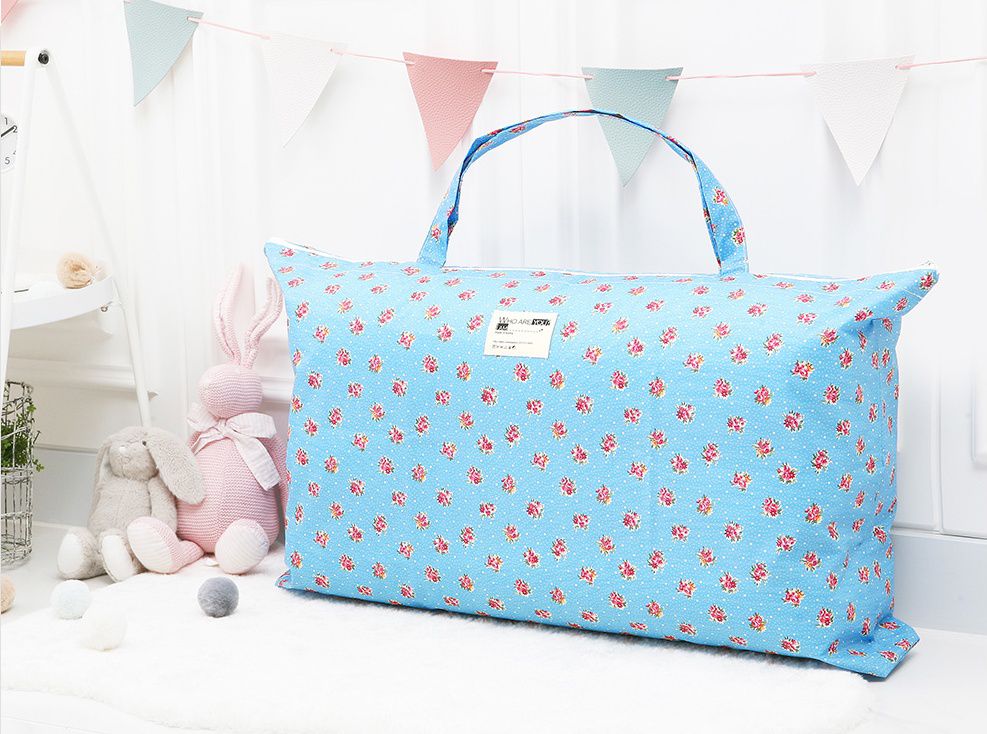 韓國 Coney Island - 防水睡袋收納袋(純棉內裏)-水藍花朵 (77.5*42.5*11cm)