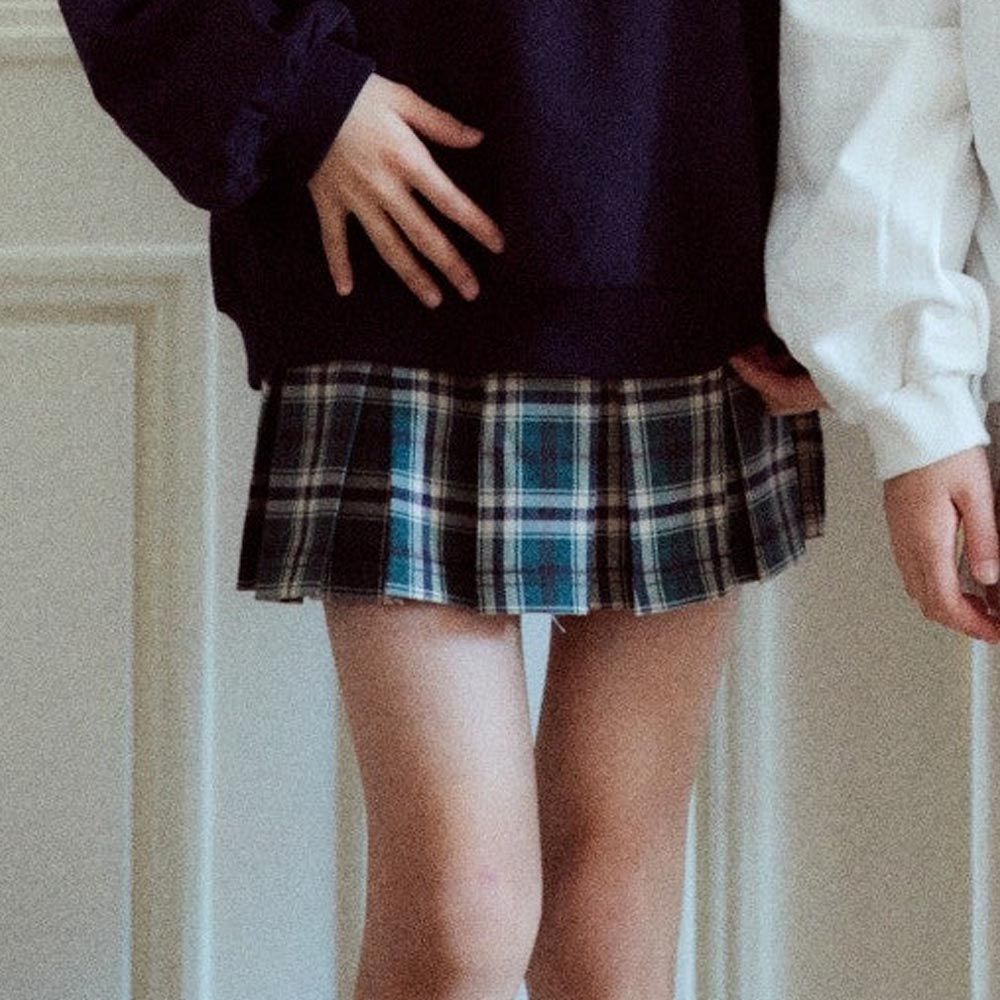 韓國 sm2 - 鬆緊腰腰帶格紋打褶褲裙-綠