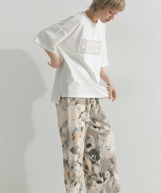 日本 le colis - 天竺棉蕾絲CHEER落肩短袖上衣-黑