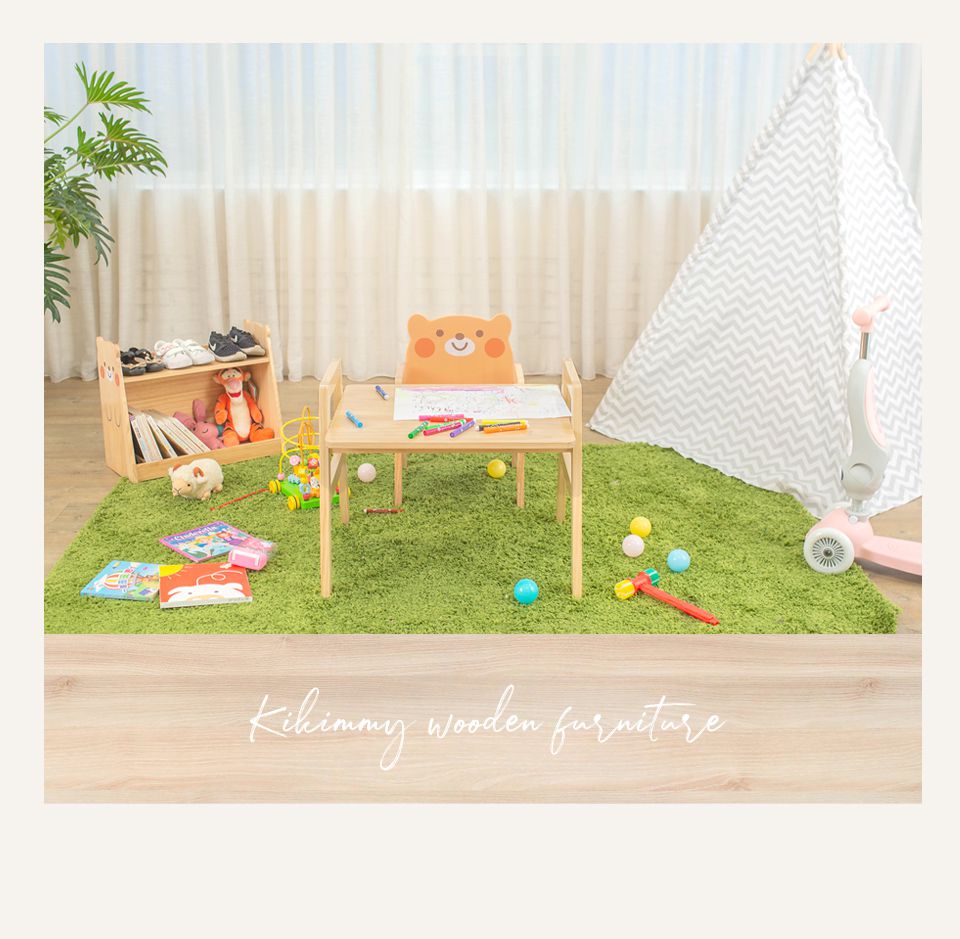 Kikimmy - 小熊原木升降桌椅組(一桌一椅)/兒童書桌椅