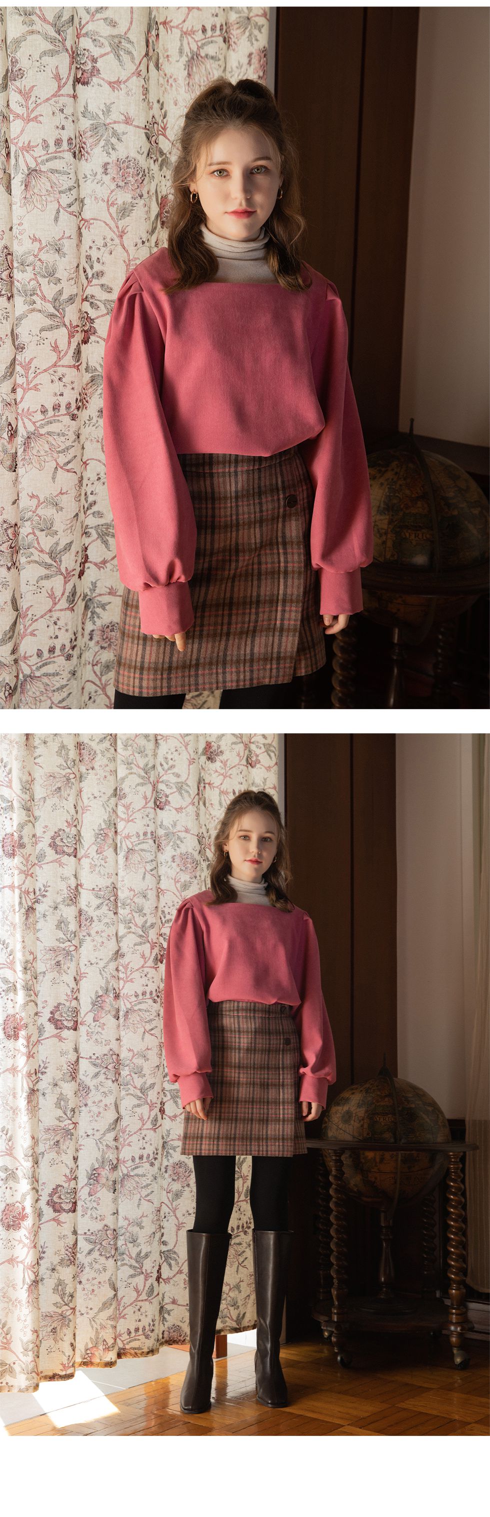 韓國 SOUP - ㄩ字嶺泡泡袖上衣-黑 (Free)