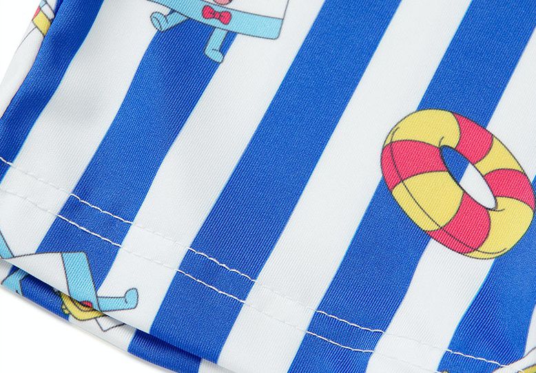 韓國 OZKIZ - 長袖兒童泳裝-三件組-布萊德理髮廳-藍