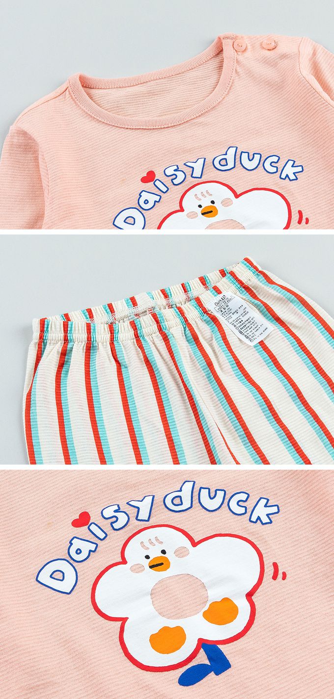 韓國 Cordi-i - 無螢光棉透氣緹花長袖家居服-雛菊鴨鴨-粉