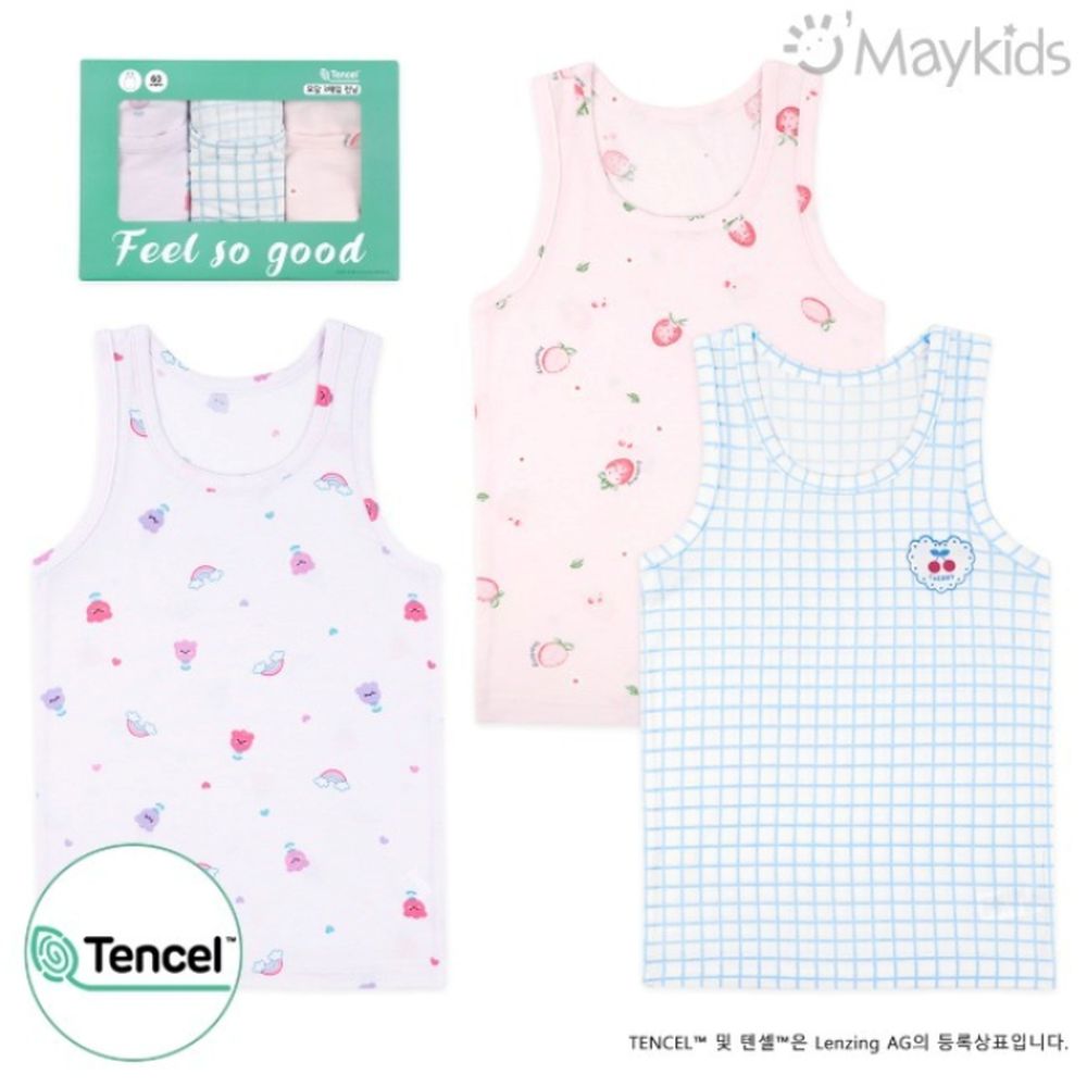 (3入組)女寶天絲莫代爾透氣背心-彩虹花朵X莓果-淺紫X淺粉X藍