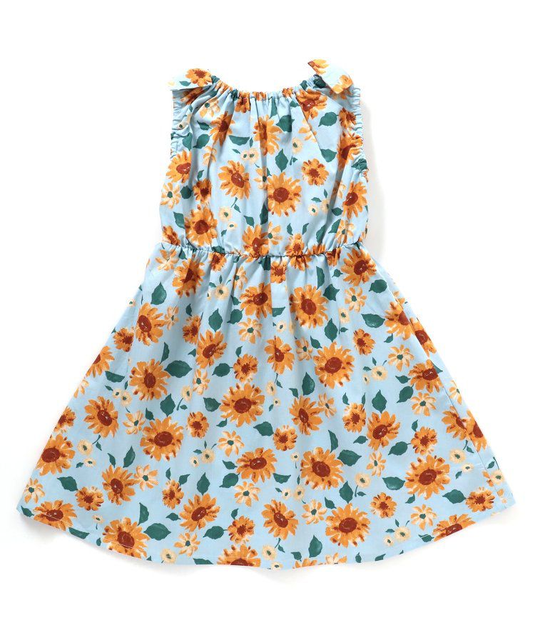 日本 apres les cours - 肩蝴蝶結浪漫印花無袖A字洋裝-向日葵-水藍