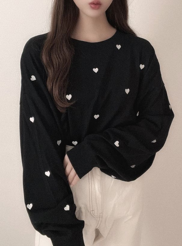 日本 GRL - 甜美愛心刺繡大學T-白 (F)