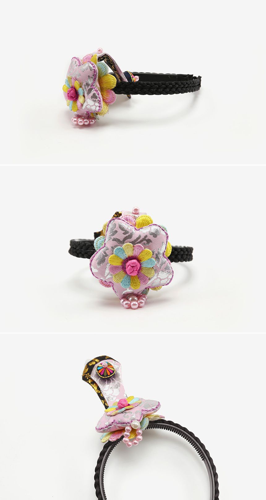 韓國 yedam - 韓服髮飾-刺繡花朵髮箍-粉紅