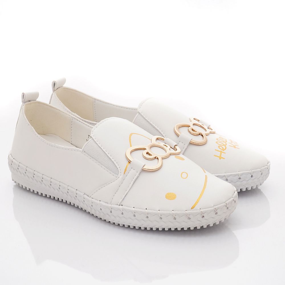 HELLO KITTY - 凱蒂貓皮質不對稱休閒鞋款(大童款)-白