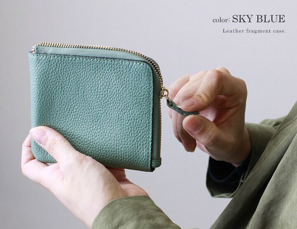 真皮迷你超輕巧拉鍊短夾-湖水藍 (11x9.5x1.5cm)