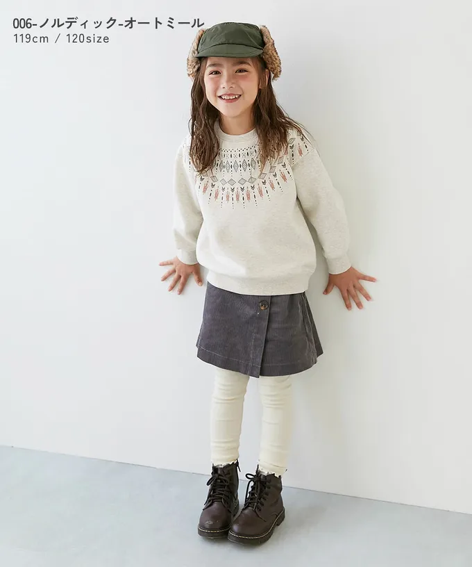 日本 devirock - 熱銷定番 裏起毛落肩大學長袖上衣-北歐圖騰-粉紅