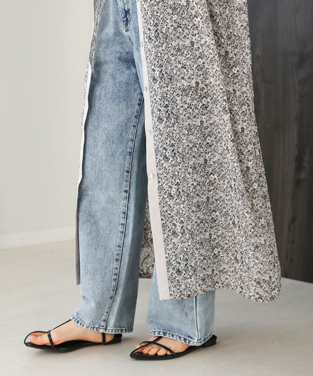 日本 Bab - 文藝浪漫碎花排扣洋裝-石英灰