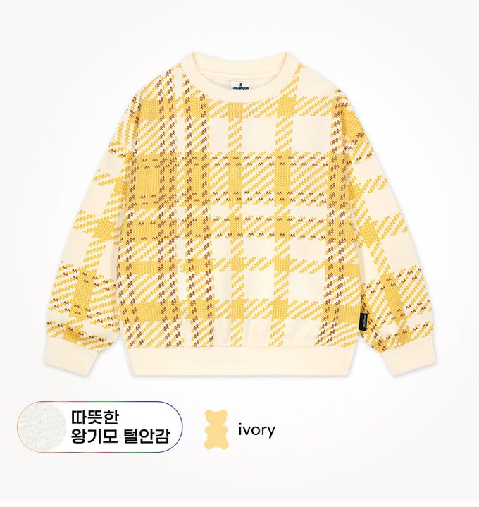 韓國 Jelispoon - 不對稱格紋印內刷毛大學T-灰