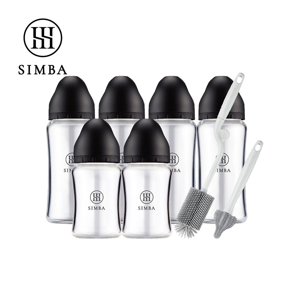 省力洗瓶！蘊蜜質金玻璃寬口奶瓶極淨組-新生適用-蒔黑