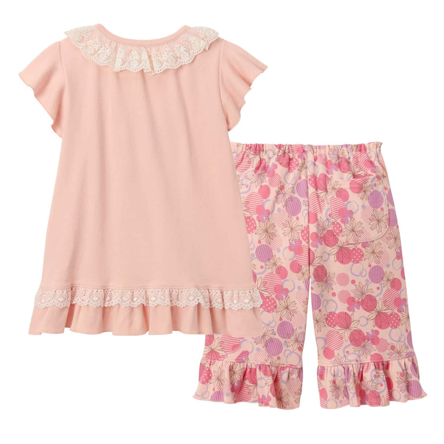 日本千趣會 - 迪士尼 夢幻荷葉短袖家居服/睡衣-米妮點點-粉