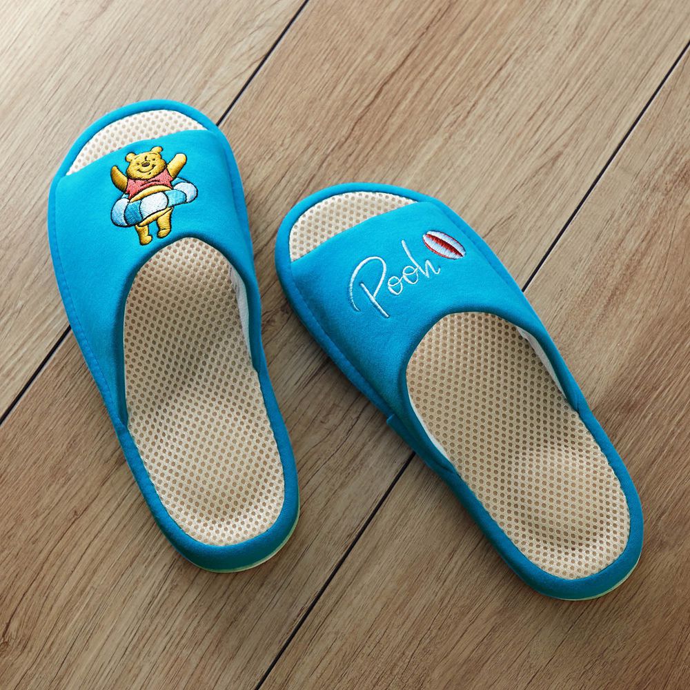 日本千趣會 - 迪士尼刺繡透氣鞋墊室內拖-維尼游泳圈-水藍