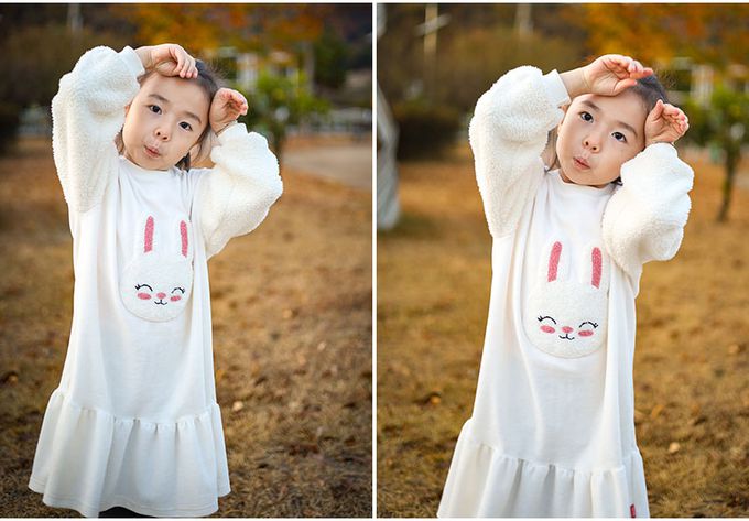 韓國 OZKIZ - 萌萌雪白兔暖絨洋裝-奶油白