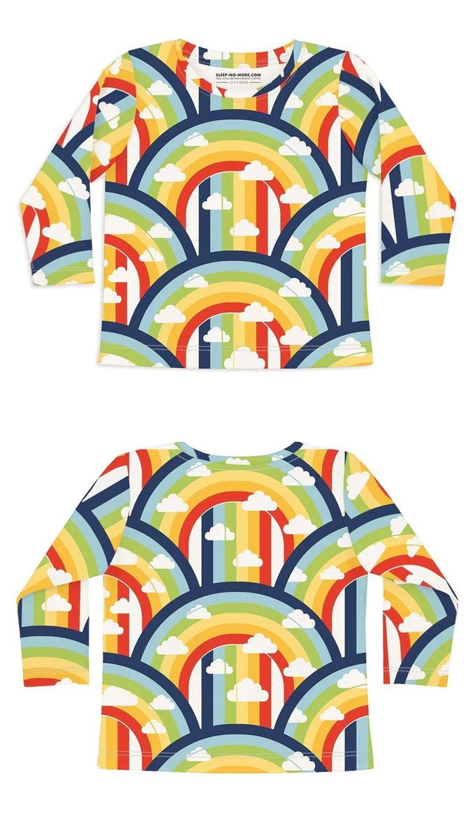 英國 SLEEP NO MORE - 100% 有機棉兒童圓領長袖上衣-彩虹雲朵 (2-4 Y)