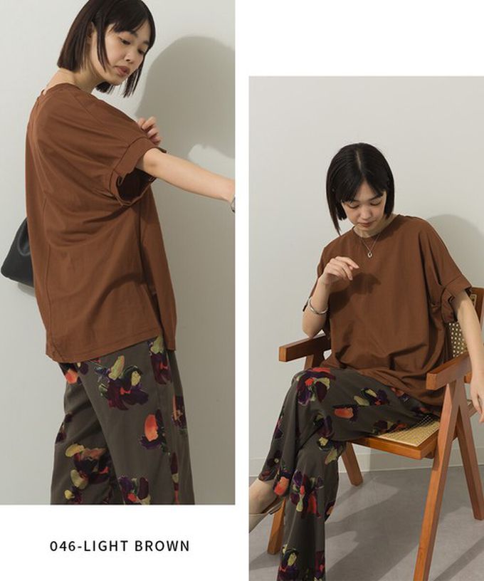 日本 Sans Souci 34+ - 接觸涼感 寬鬆打摺短袖上衣-圓點-米杏