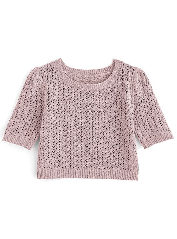 日本 GRL - 清新短版鉤針短袖上衣-冰河藍 (F)