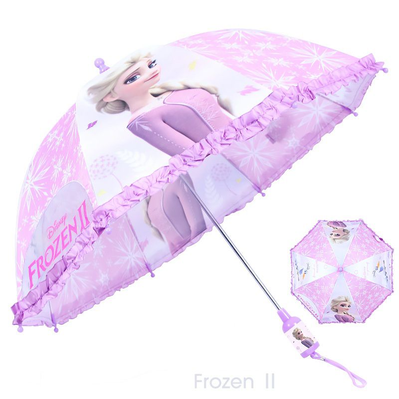 花邊兒童半自動雨傘-卡通人物艾莎-粉色