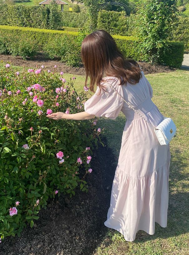 日本 GRL - 浪漫圓舞曲泡泡袖雪紡洋裝-高原綠