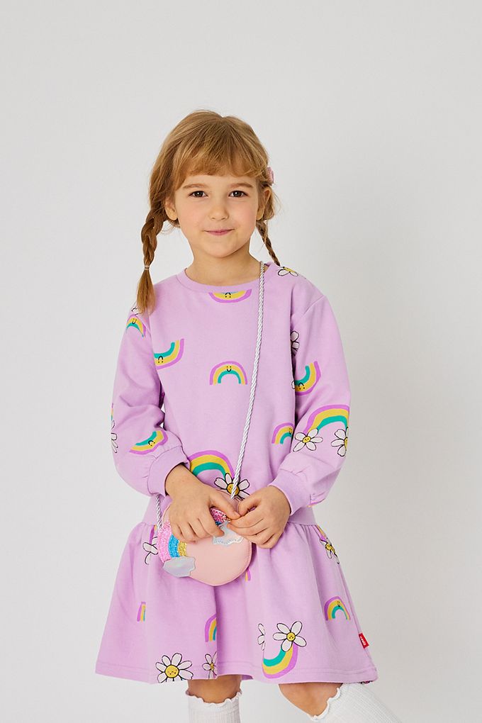 韓國 OZKIZ - (附包包)雛菊彩虹印長袖連身洋裝-紫