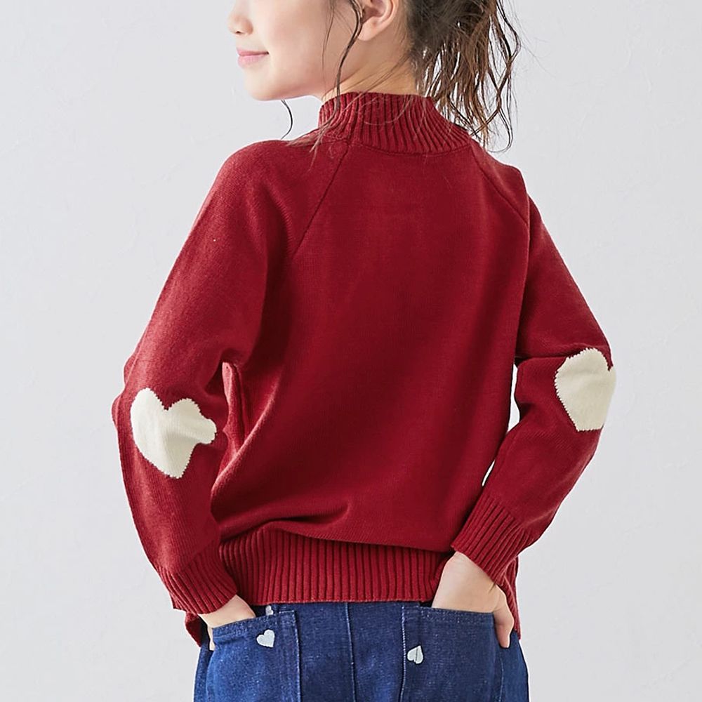 [可機洗]手肘愛心柔軟針織上衣-紅