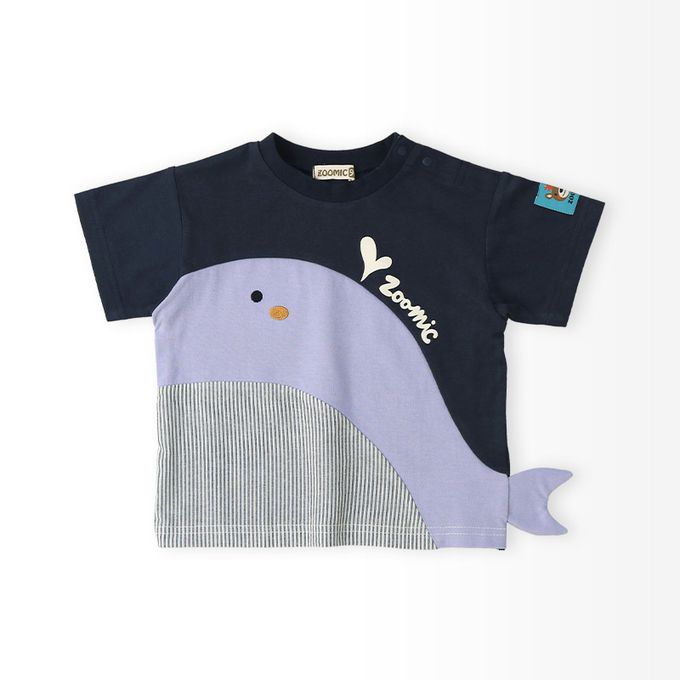 日本 ZOOLAND - 海洋印花短袖上衣-巨大鯨魚-海軍藍