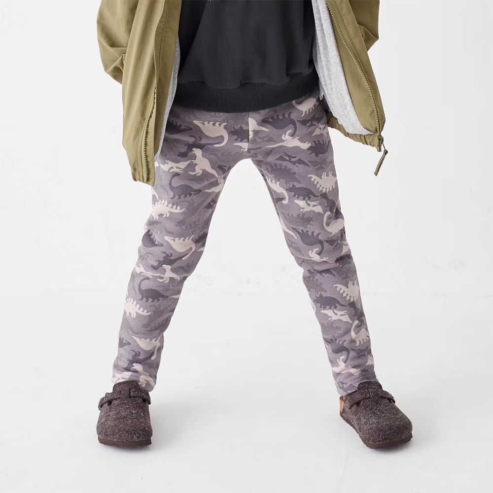 [包色推薦]毛絨內裏彈性長褲-迷彩恐龍-灰