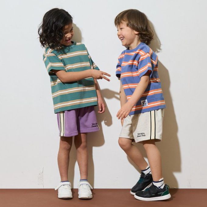 日本 b-ROOM - 側邊線條休閒短褲(4分丈)-天藍