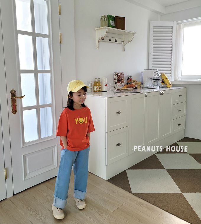 韓國 Peanuts House - YOU字圖案五分袖上衣-紅