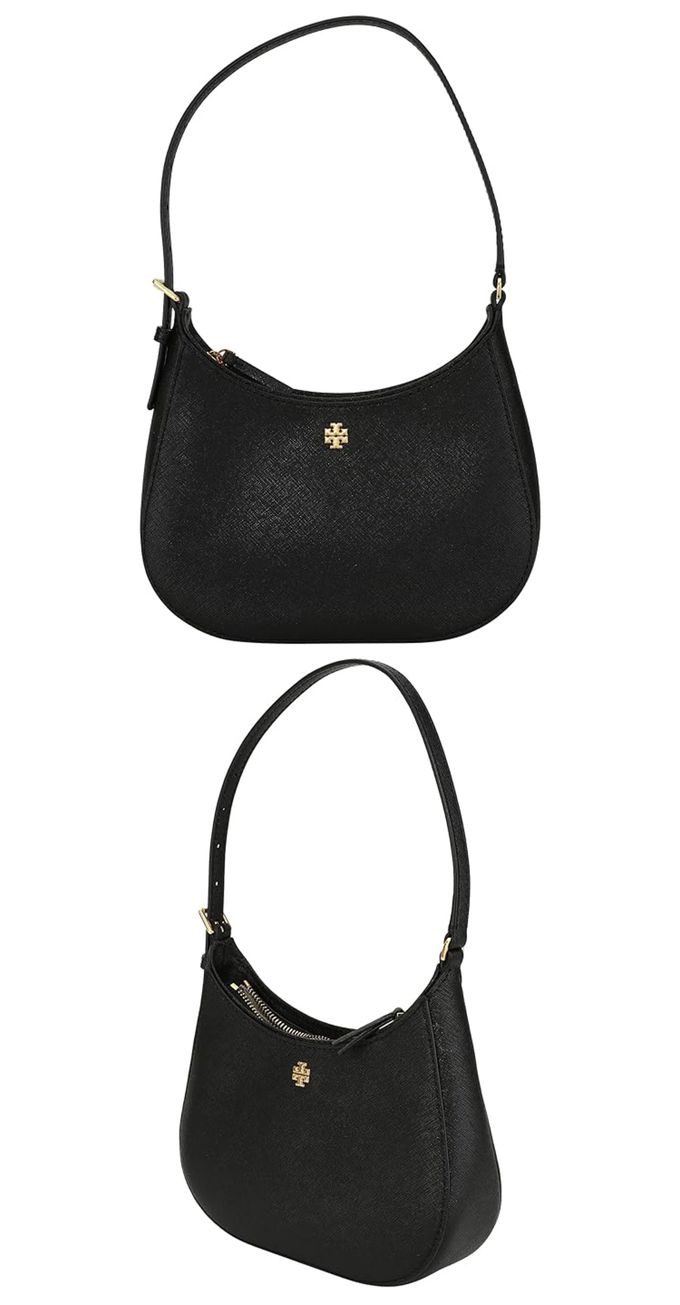 TORY BURCH - 素面皮革拉鍊肩背包 (黑)