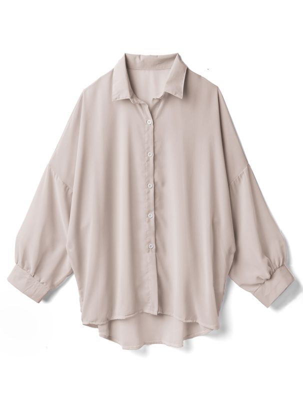 日本 GRL - 透明感氣球袖襯衫/罩衫-淺粉 (M)