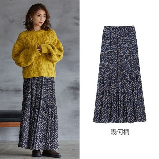 日本 BELLUNA - 仙女飄飄細楊柳雪紡長裙-黑