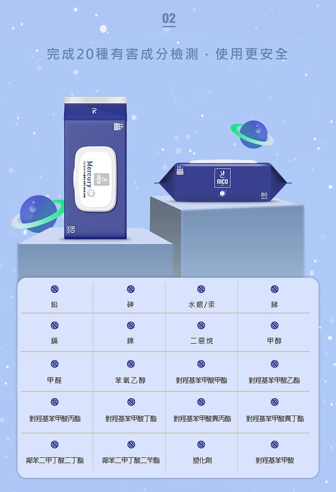 韓國RICO baby - 星球系列厚款濕紙巾水星黑 (Mercury Black－80抽)－10入